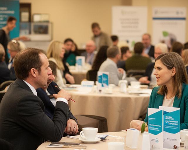 Solicitors meeting small business owners at a Carlow chamber networking breakfast