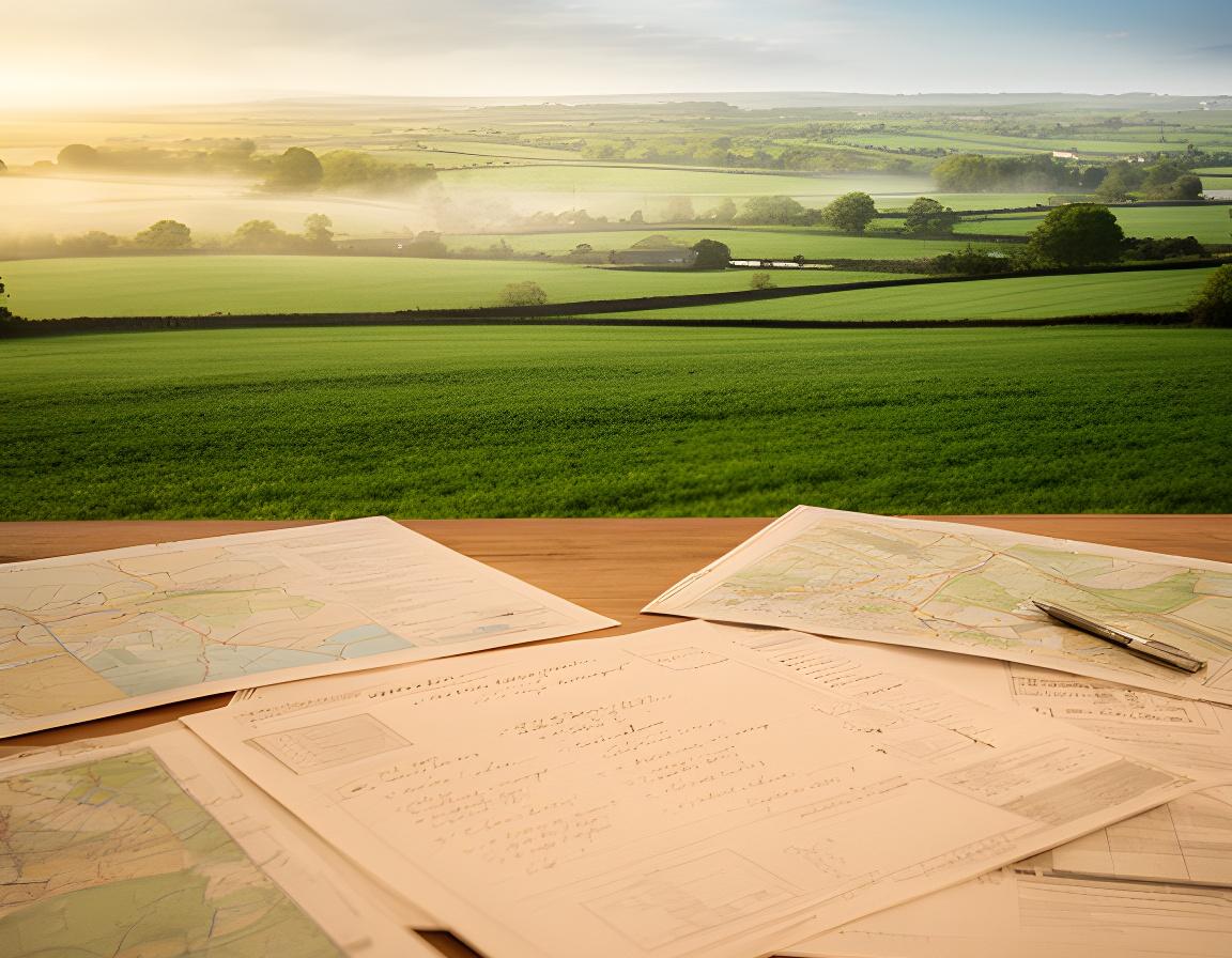 Green Carlow farmland with a handwritten succession plan placed over a kitchen table beside field maps