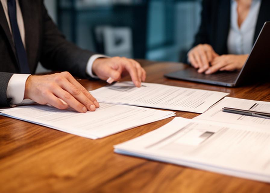 Solicitor and business owner reviewing franchise paperwork at a wooden meeting table in Carlow