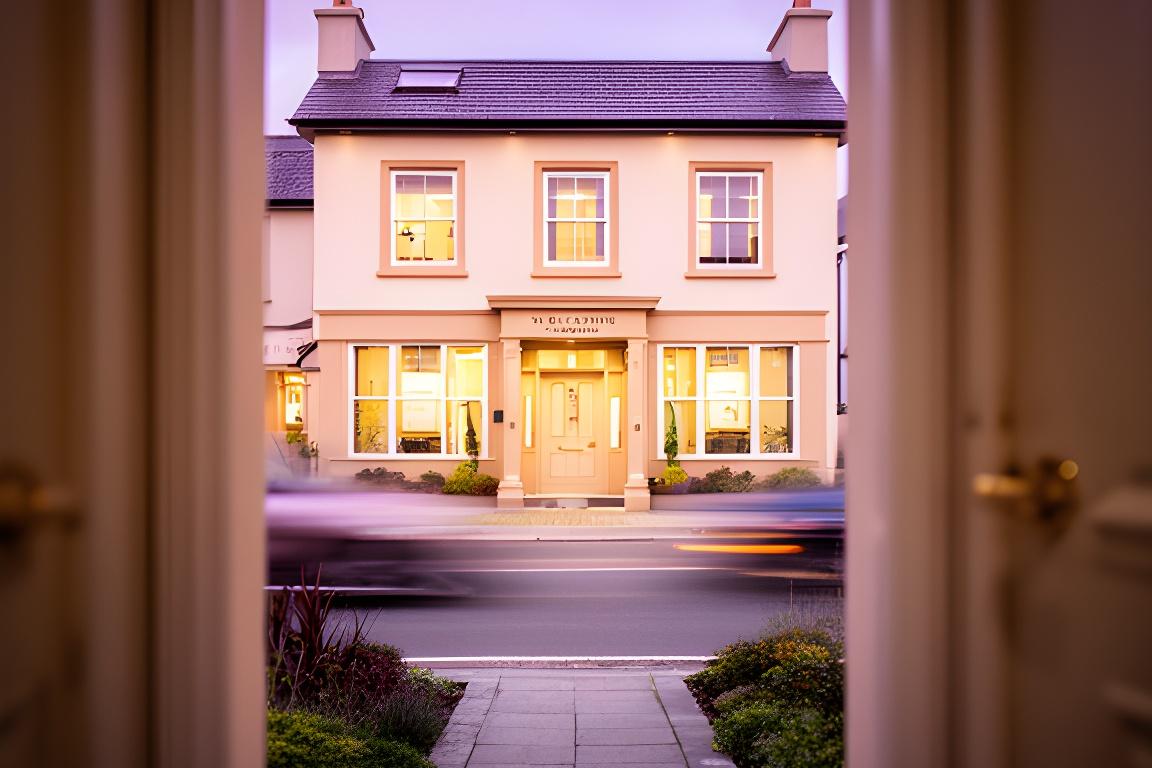 Welcoming solicitor office exterior on the R417 in Carlow with warm evening light and a tidy entrance